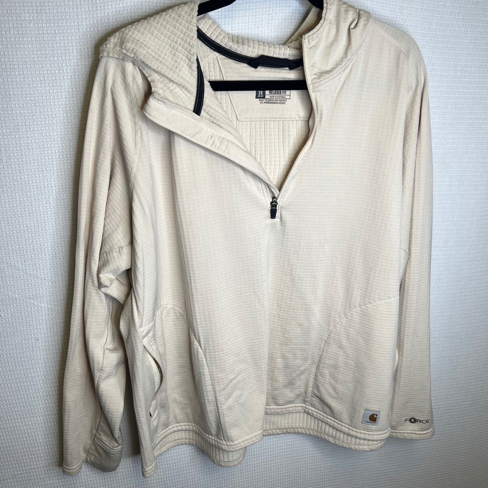 Carhartt Force Relaxed Fit Quarter Zip Waffle Knit Hoodie Cream Beige 2X